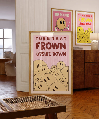 Turn That Frown Upside Down (Pink/Brown) Poster